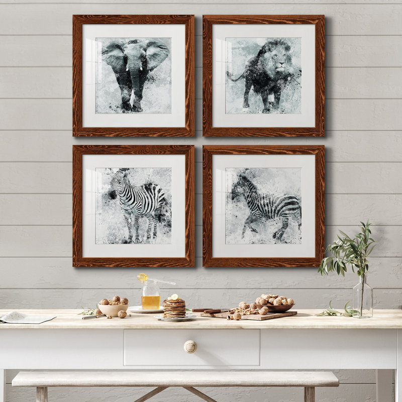 Proud Elephant - ensemble de 4 photos sur toile tendues, H 27,5 po x l 110 po x P 1,5 po, Toile avec encadrement érable
