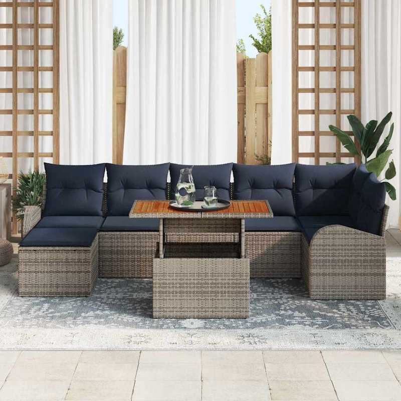 Ensemble de canapé de jardin avec coussin vidaXL 8 pièces gris et bleu marine