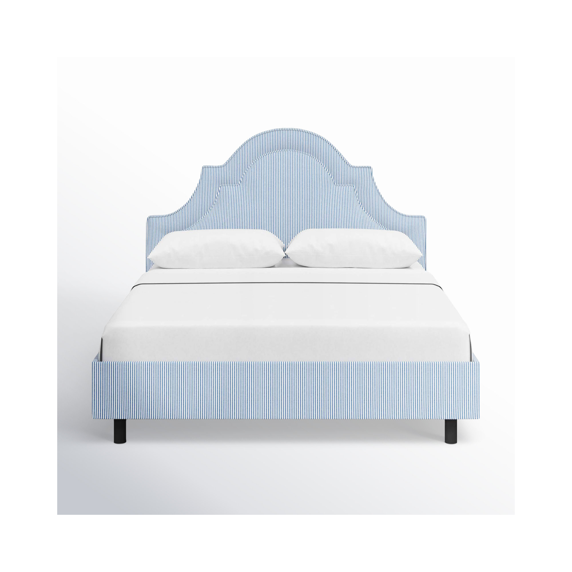 Knipe Upholstered Scalloped Bed, King, Prep Stripe Blue