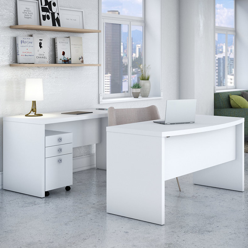 Ensemble de bureau, crédence et classeur 3 pièces Echo, Blanc pur / blanc pur