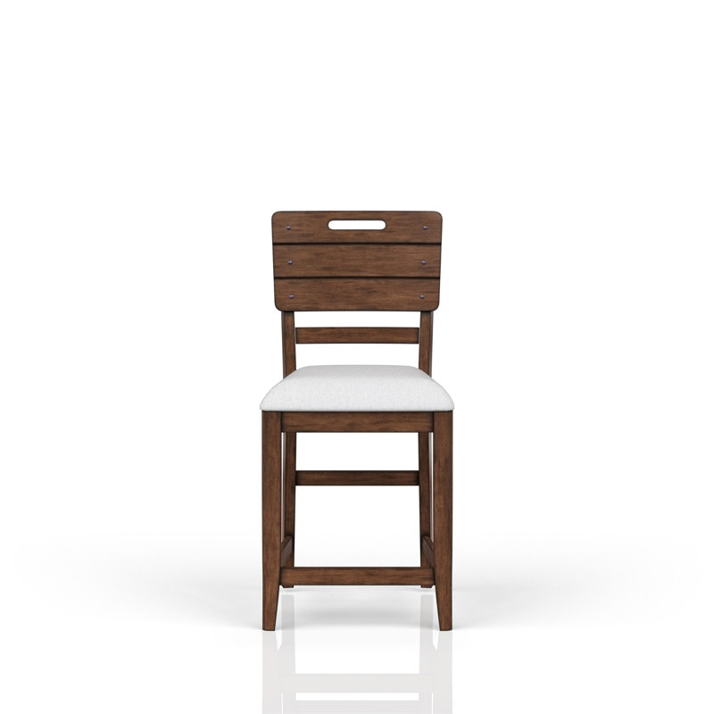 Tabouret de comptoir décontracté à finition brune contrastant avec siège rembourré, chaises de salle à manger, chaises rembourrées