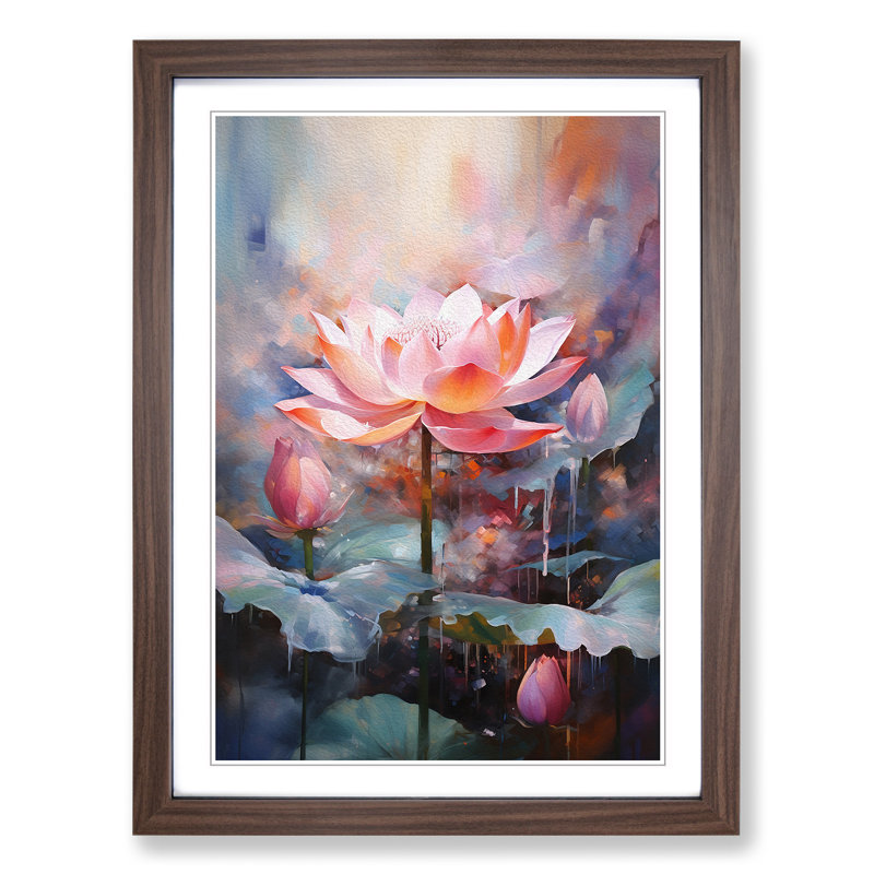 Lotus Flower Action No.2 - Single Picture Frame Print on Wood, 64cm H x 46cm W x 2cm D, Walnut