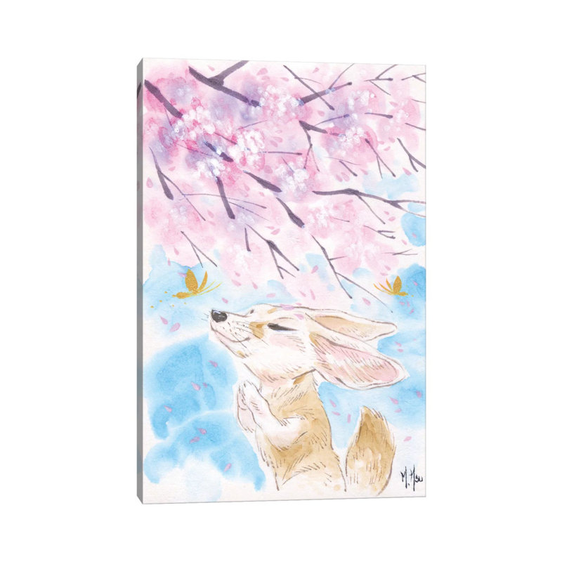 Cherry Blossom Wishes Fox by Martin Hsu - Print on Canvas, Wrapped Canvas, 101.6 cm H x 66.04 cm W x 3.175 cm D