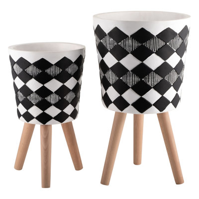 Jardinière noire avec pieds en bois de 12 po x 12 po x 21 po, parfaite pour les plantes grasses, les terrariums et les plantes d'intérieur
