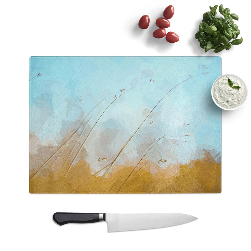 Tempered Glass Blades of Grass Chopping Board, 39 cm W x 28.5 cm L