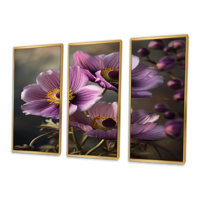Jarne - ensemble d'art mural floral, Cadre flottant doré, H 40 po x l 60 po x P 1 po