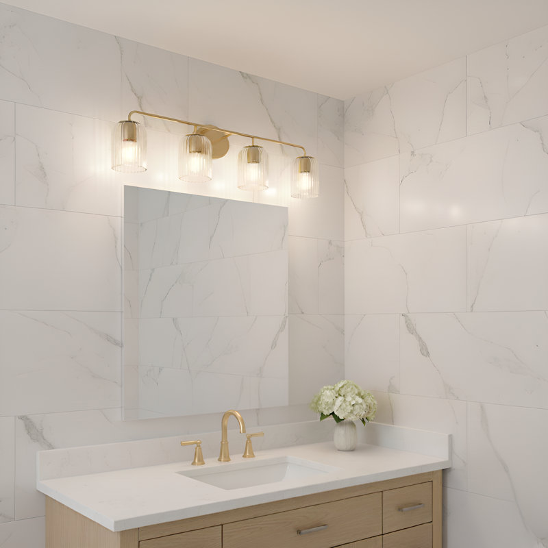 Grand meuble-lavabo Eisele de Génération Éclairage , Laiton satiné, H 8,75 po x l 33,75 po x P 6 po, Quatre lumières
