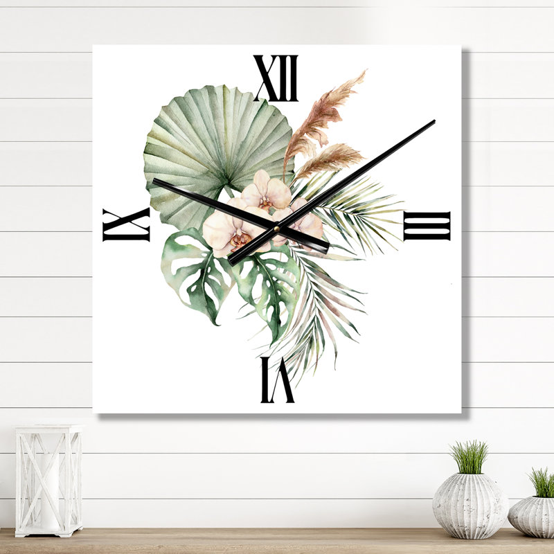 Horloge murale avec bouquet tropical et orchidées, Grand