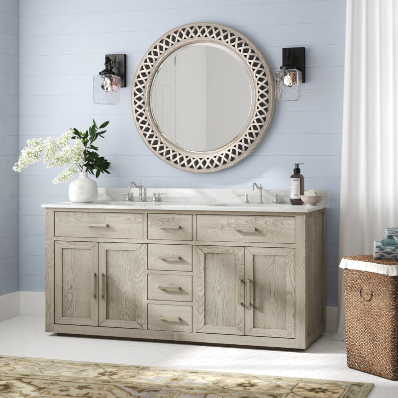 Ensemble de meuble-lavabo double 60 po Arrthor, Chêne gris antique