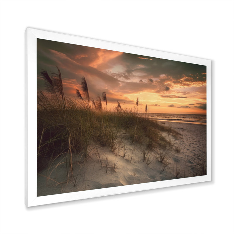 " Sandy Sunset I ", White Single Picture Framed, 12" H x 20" W x 1" D