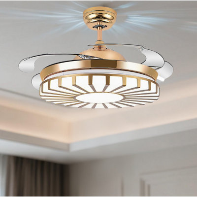42" Gold Invisible Ceiling Fan Light With Remote And 3-color Dimmable Led
