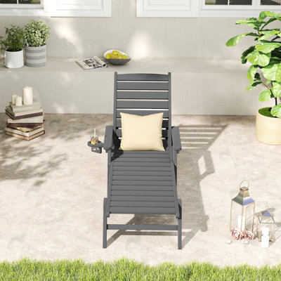 Burdge ZeaLuxe 1-Piece HDPE Gray Patio Chaise Lounge with Wheels and Adjustable Backrest
