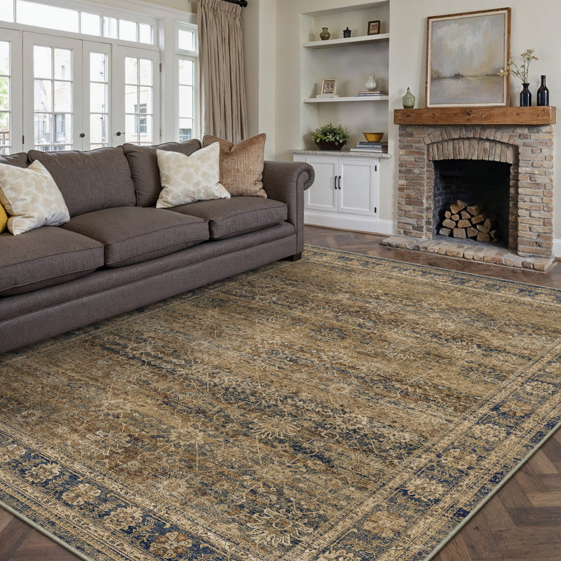 Tapis brun lavable avec envers antidérapant Ladonya, Rectangle 9 pi x 12 pi