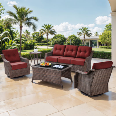 Sami 5-Piece Wicker Patio Furniture Set, 6-Inch Ultra Thick Cushioned 360° Swivel Glider Chairs & Sofa by Lark Manor
