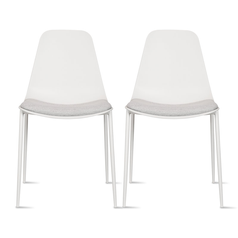 Kolossi Modern Dining Side Chairs with Upholstered Fabric Seat, Padded Cushion, and Metal Legs – Set of 2, White, 2
