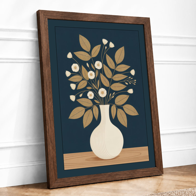 Vase of Symmetry Botanical - Framed Print, A4 - 29.7 x 21.0 cm, Walnut