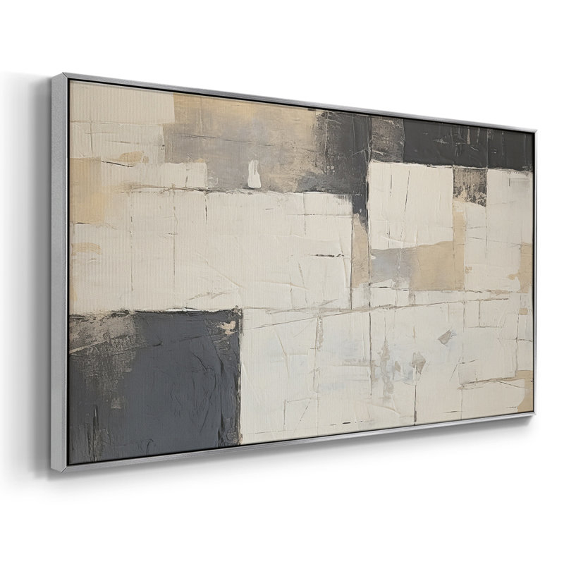 «Abstract Series» -CCCLLXXVII- Toile tendue avec châssis tendue, prête à être accrochée, H 25 po x l 49 po, Argent argent