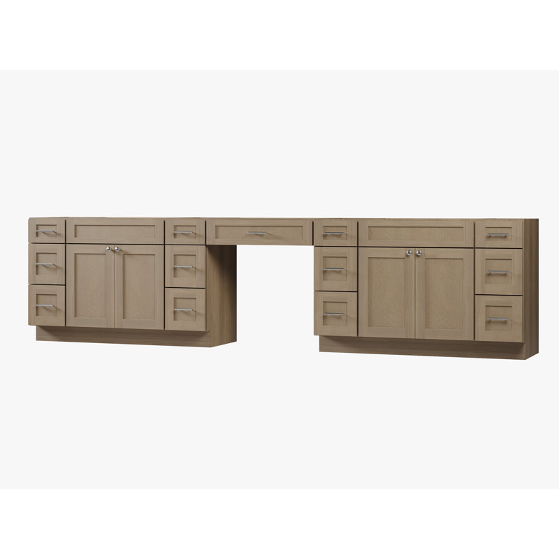 138'' Double Bathroom Vanity Base Only, Natural Oak