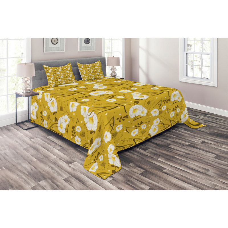 Bunny Polyester Floral Coverlet, King Bedspread + 2 Shams