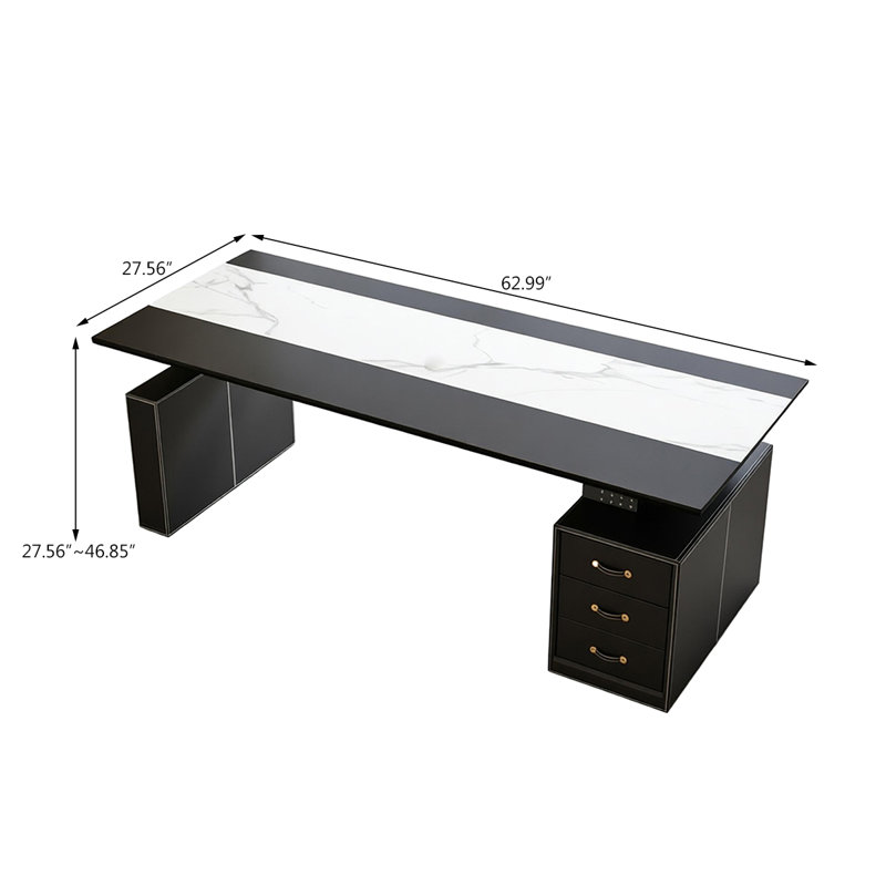 Bureau moderne réglable en hauteur 62,99 po, H 46,85 po x l 62,99 po x P 27,56 po