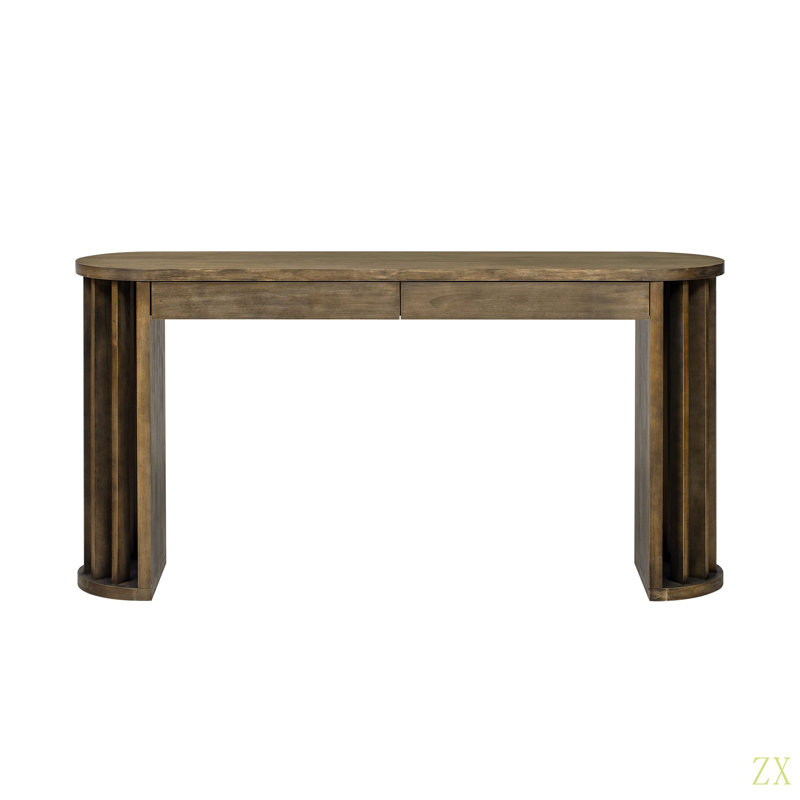 59-Inch Long Console Table, Veneer Sofa Table,Curved And Straight Line Design,Behind The Couch, Farmhouse Entryway Table For Entrance, Hallway, Living Room