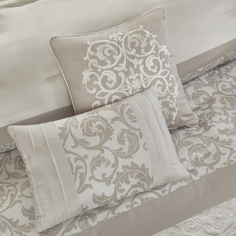 Ramsey Neutral Embroidered Microfiber King Comforter Set