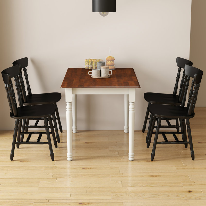 Ensemble de table de salle à manger Mid Century Modern, Noyer/blanc, Noir