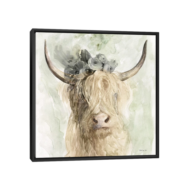 Cow and Crown I 1 Piece Wall Art on Canvas, 45.72 cm H x 45.72 cm W, Black Floater Frame