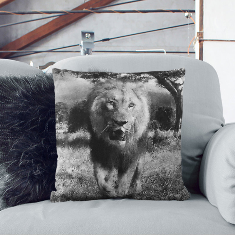 Lion Vol.5 Square Throw Cushion, 40cm H x 40cm W x 15cm D, Black