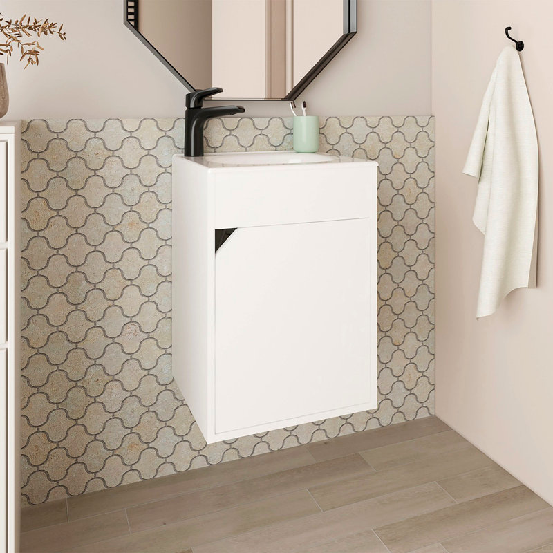 Meuble-lavabo flottant blanc avec porte, Blanc