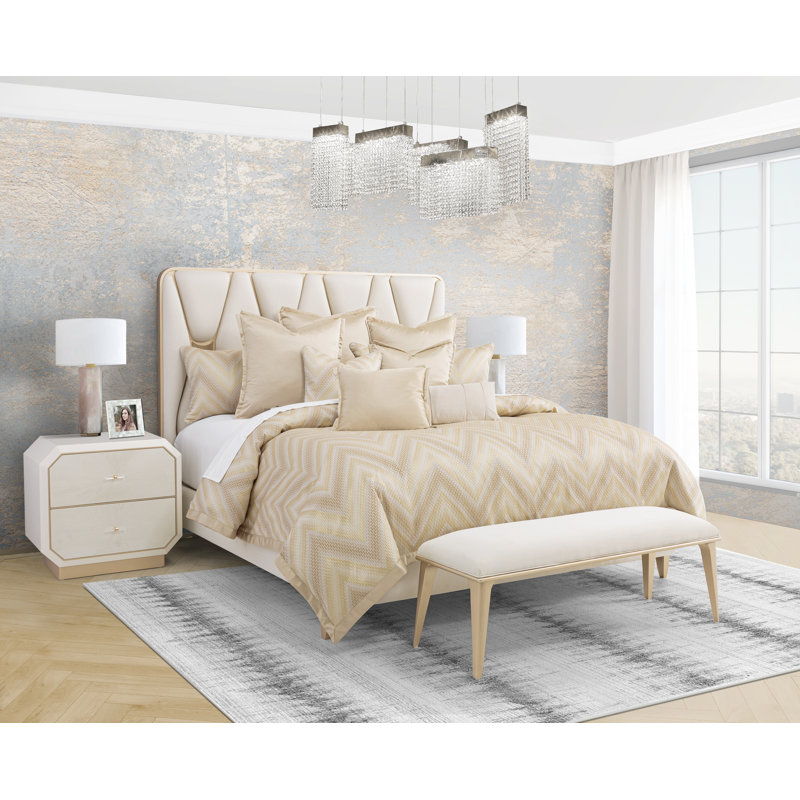 Infinity Duvet Set - Gold, King Duvet + 5 Shams + 4 Throw Pillows