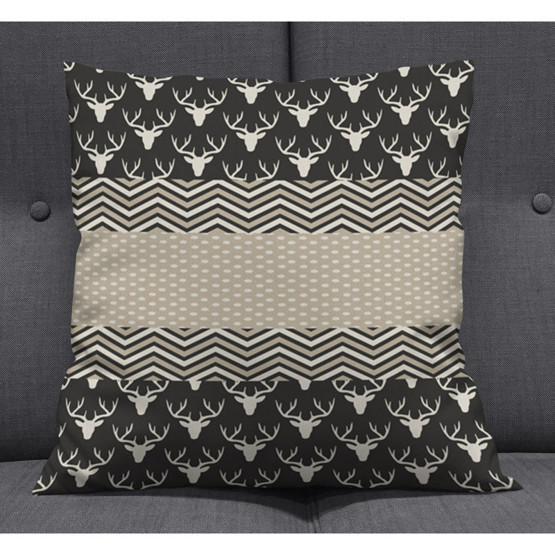 Coussin décoratif avec insert, H 16 po x l 16 po, Noir / chevron brun 1