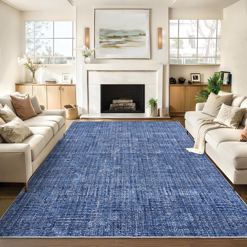 Tapis de salon Minimalist, Bleu, Rectangle 5 pi x 7 pi