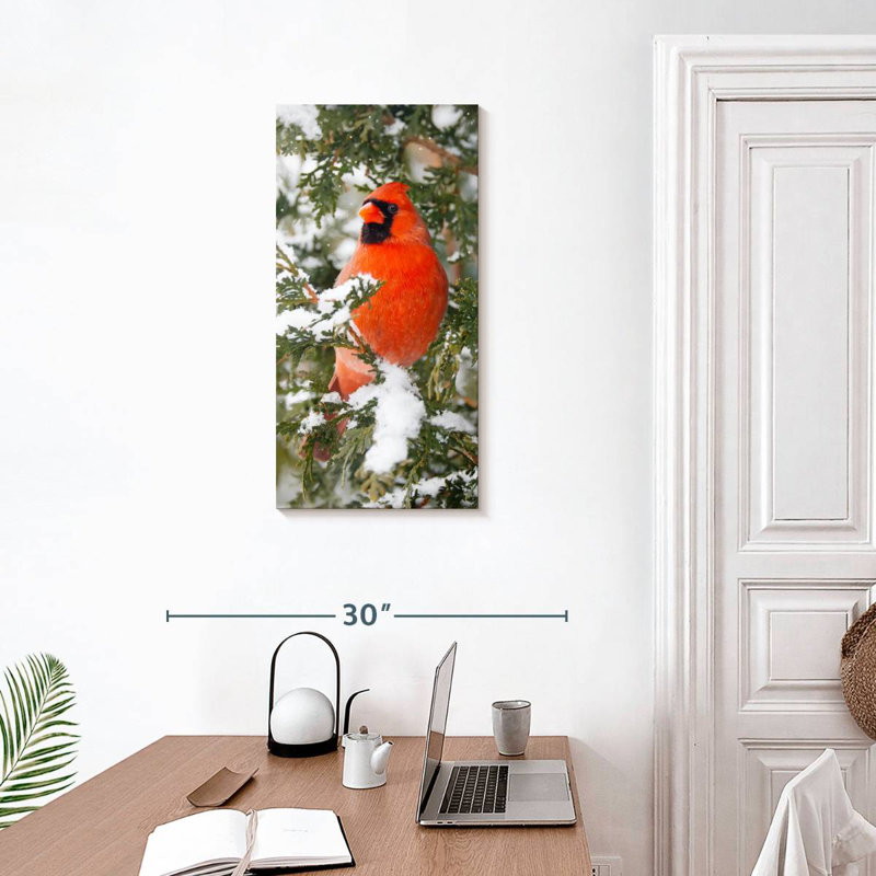 Cardinal en hiver, H 30 po x l 15 po