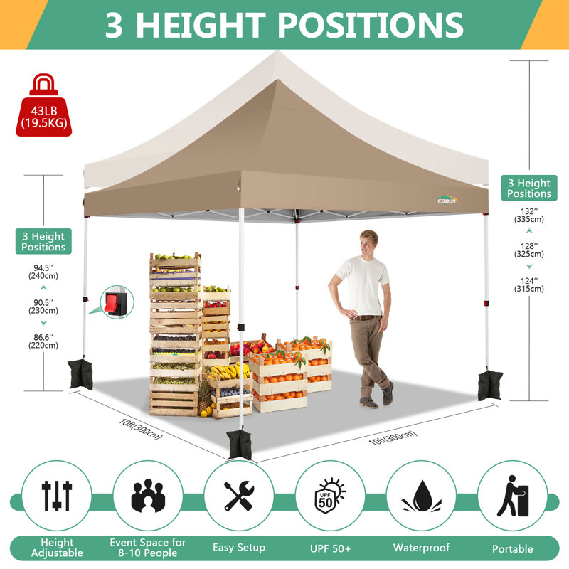 10x10ft Instant Pop-Up Canopy Tent with 3 Sidewalls - Waterproof Commercial-Grade Outdoor Shelter for Parties & Backyard, UV50+ Protection, Portable Frame with 4 Sandbags