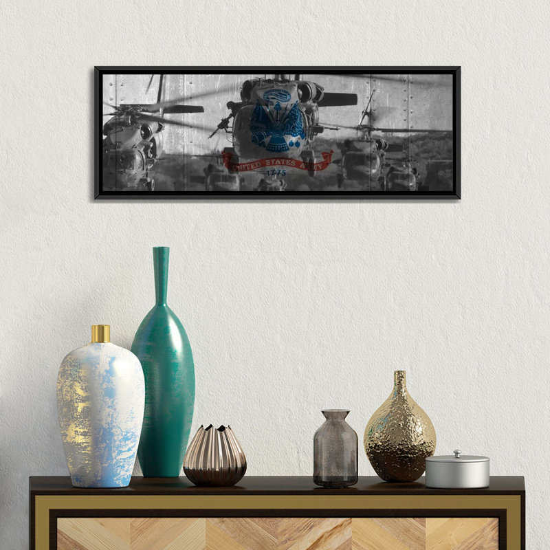 « flags armée blackhawk-hélicoptère », impression sur toile tendue, H 16 po x l 48 po x P 1,5 po, Cadre noir