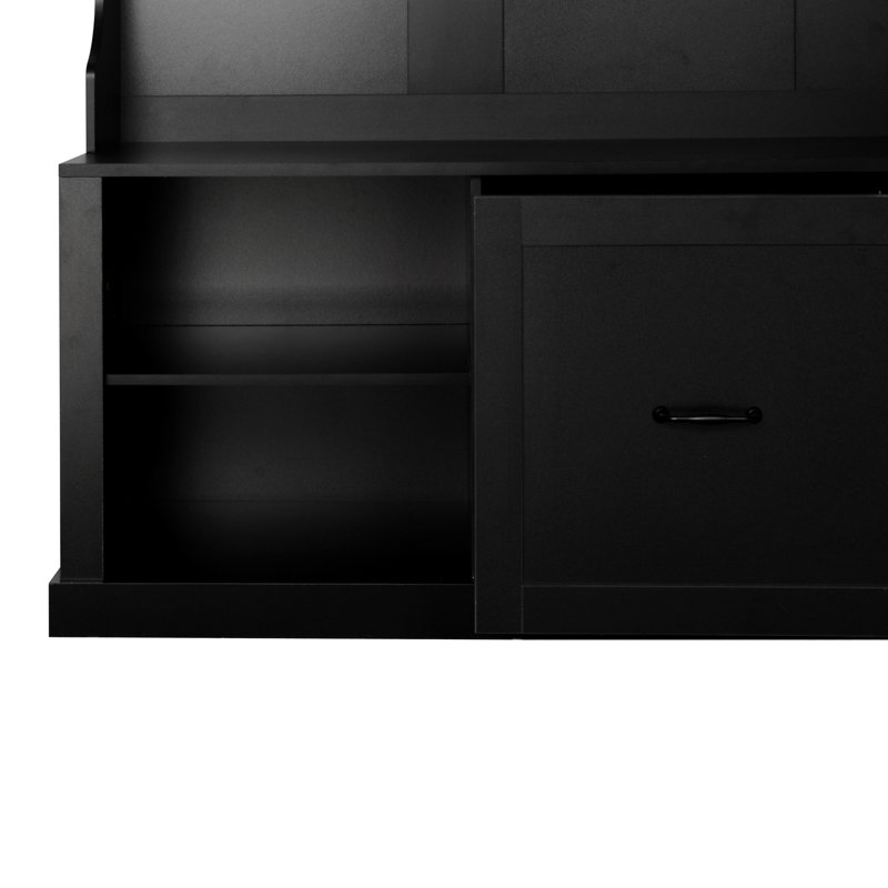 Entryway Hall Tree with Bench, 6 Hooks & Storage Drawer - 3-in-1 Organizer, Black