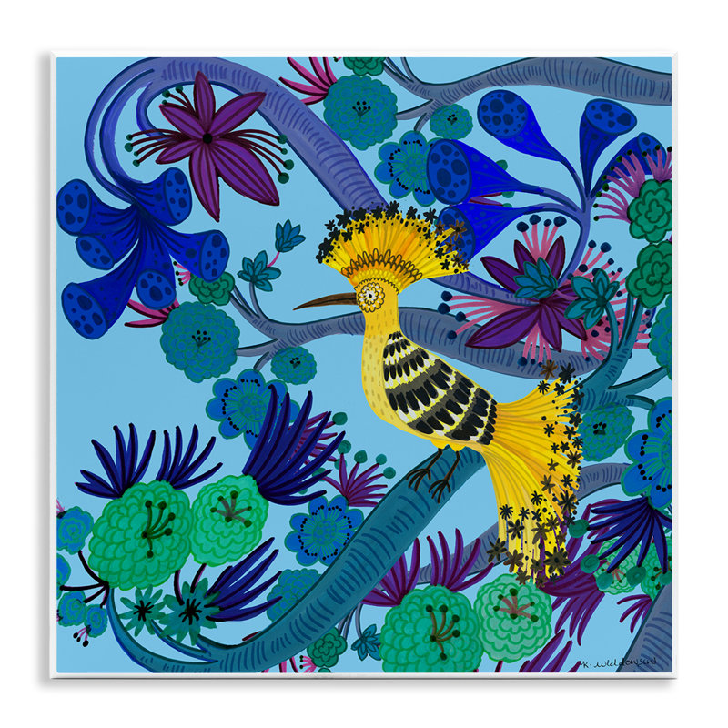 «Whimsical Yellow Bird & Flowers», plaque murale par Kay Widdowson