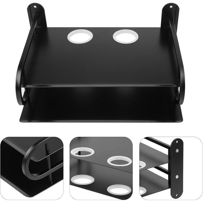 Black Metal Double Wireless Wifi Router Storage Box,TV Set Box Shelf Wall Hanging Plug Board Bracket Cable Storage Organizer ,Large