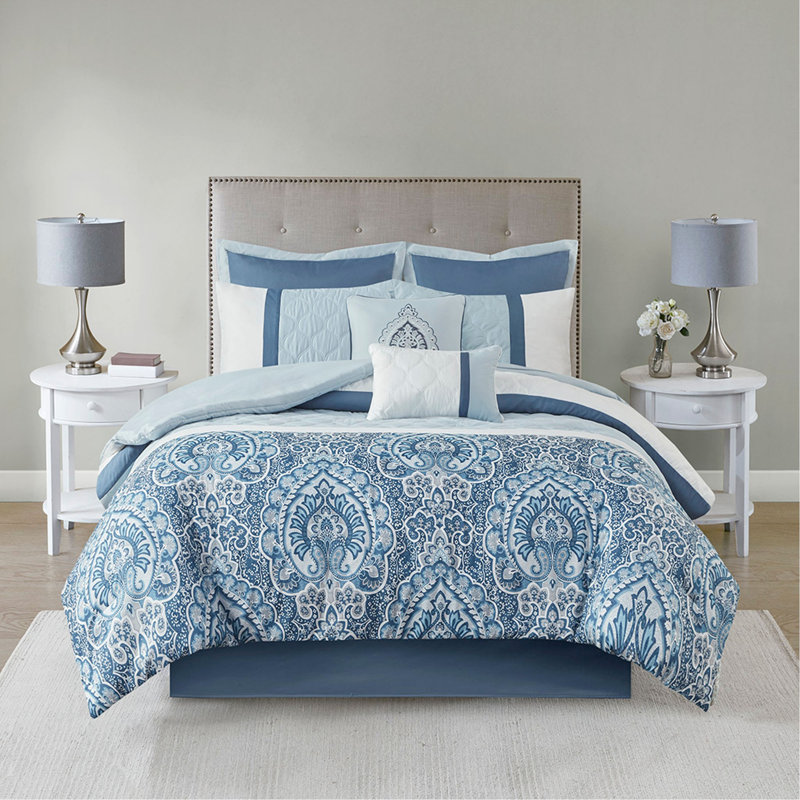 Ensemble d'édredon 8 pièces pour très grand lit, Bleu, Édredon très grand et 7 pièces supplémentaires