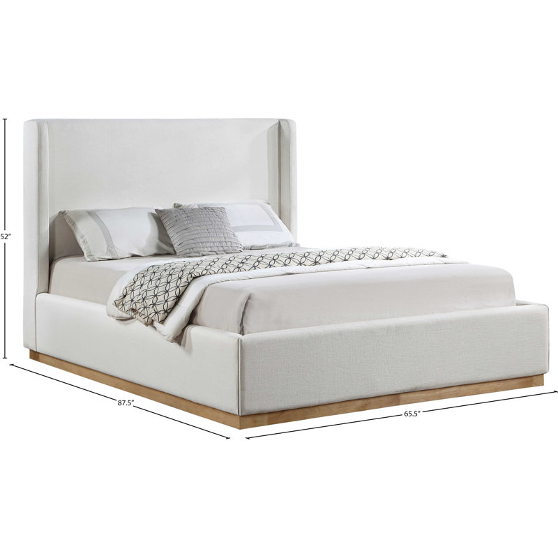 Earby Upholstered Panel Bed, Queen, Cream Linen Textured Fabric