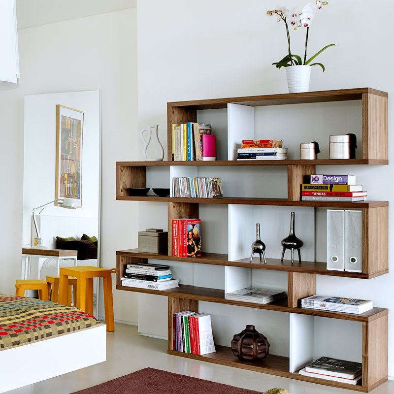 159.99cm H x 156.01cm W Geometric Bookcase, Walnut / White
