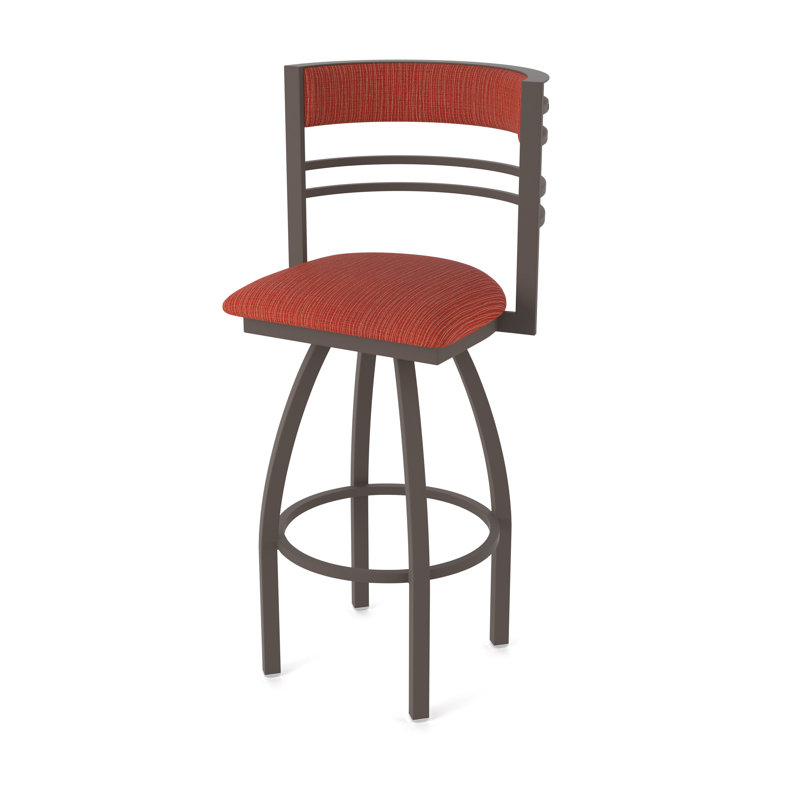Hunter Swivel Stool, Tabouret de bar (siège d'une hauteur de 30 po), Bronze, Tissu graphique coquelicot