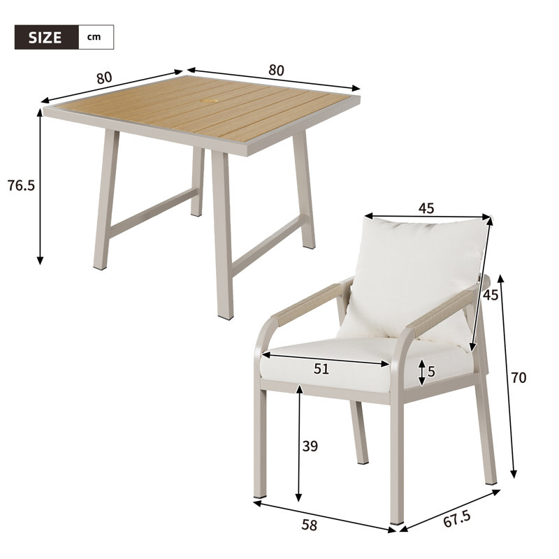 Patio Dining Set with, 76.5cm H x 80cm W x 80cm D, 4