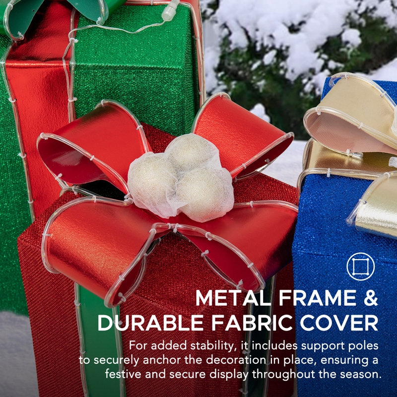 Festive 3-Piece Lighted Christmas Gift Box Set for Indoor/Outdoor