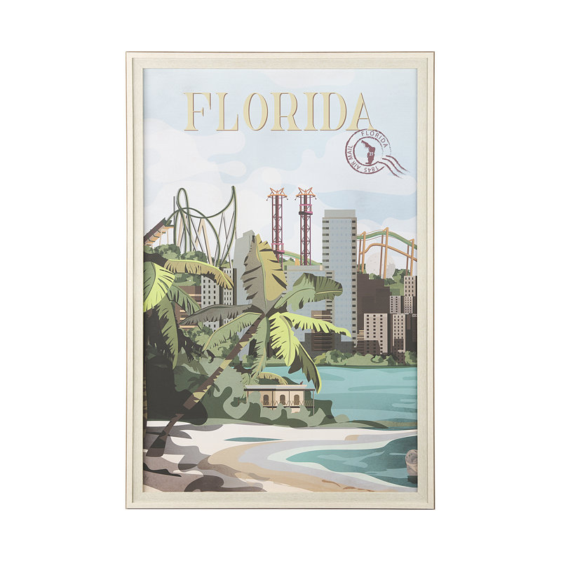 «Florida Go» par Simeng Wang, reproduction d'art encadrée sous verre, H 61,5 po x l 41,5 po x P 1,5 po, Pas de tapis
