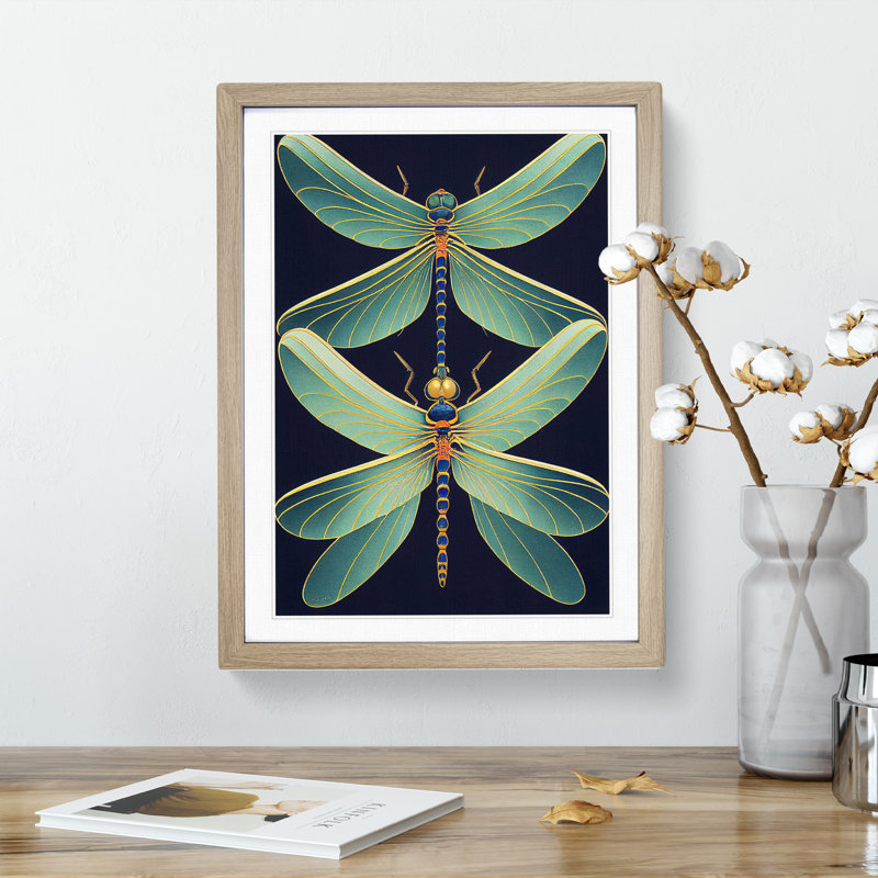 XC1022-1796X Delicate Dragonflies - Print on Canvas, 46cm H x 34cm W x 2cm D, Oak Framed