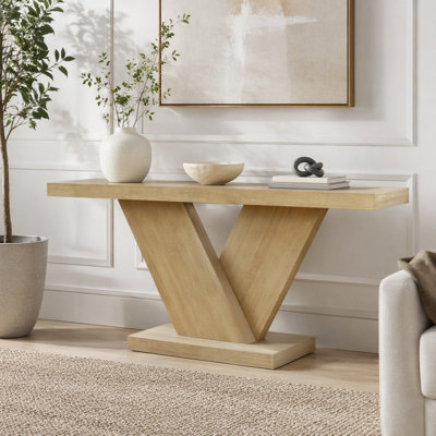 Console en L 66 po avec pieds en X et placage de bois massif