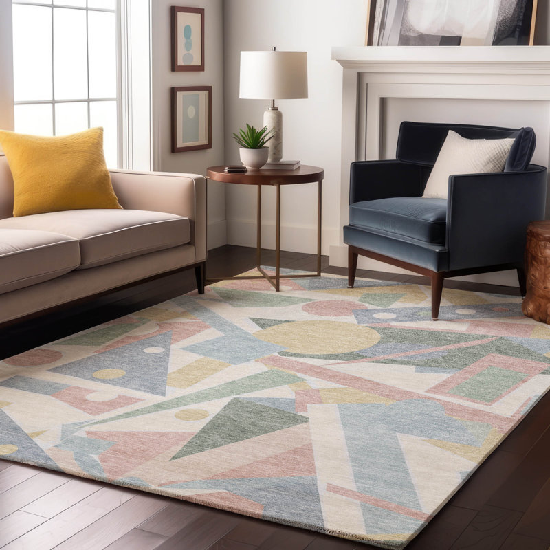 Tapis géométrique de qualité supérieure lavable à la machine Mehara AMF1693, Rectangle 5 pi x 7 pi 6 po