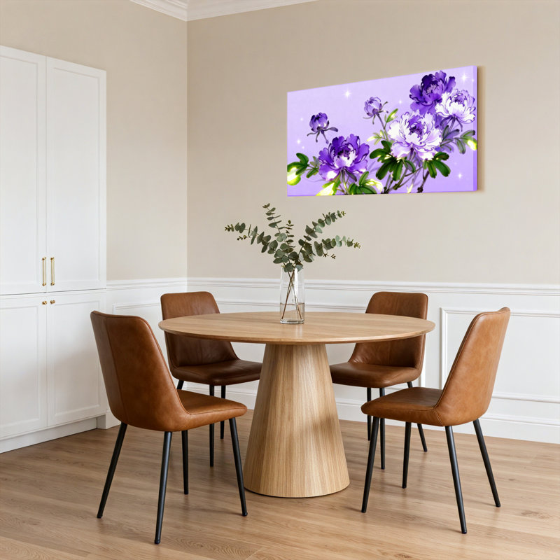 Ensemble de 1 tableau sur toile tendue représentant des fleurs violettes et des feuilles vertes, H 12 po x l 36 po